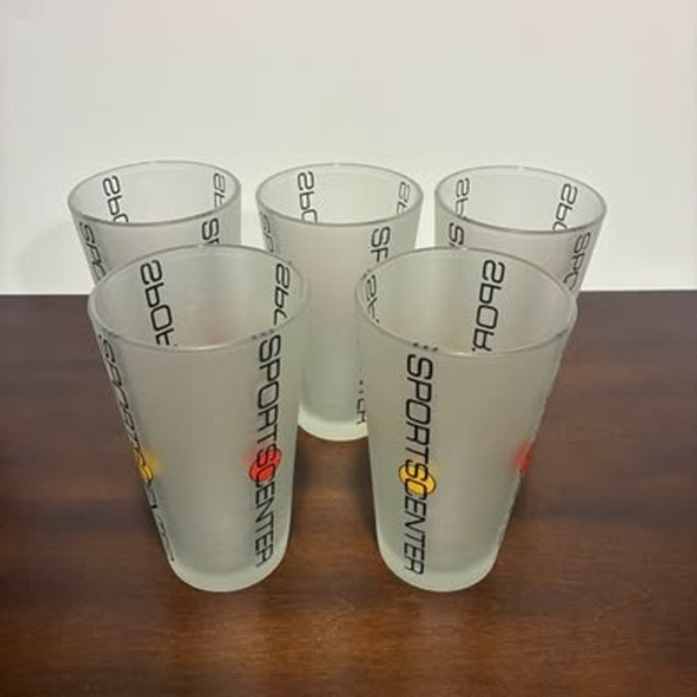 ESPN SportsCenter Frosted Drinking Glasses Set of 5 Vintage Logo Pint Glass
